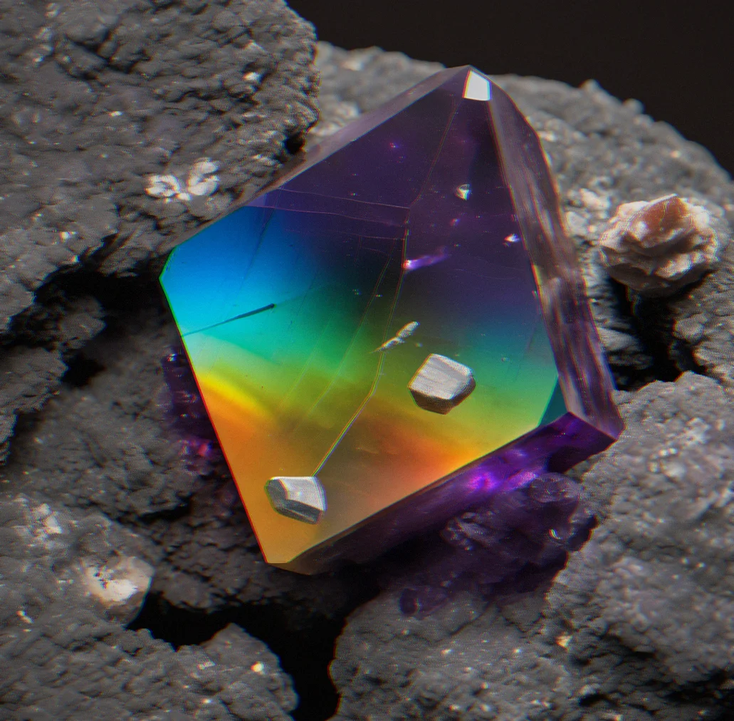 A magnetite specimen suspended near a rare-earth magnet, showing visible deflection and alignment toward the magnetic field.