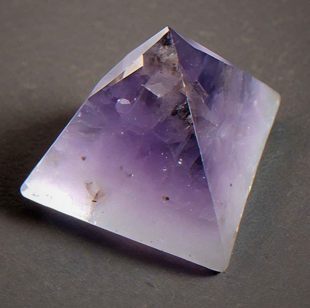 A pale spinel twin crystal showing two perfect pyramid-shaped ceystal forms joined at a central plane.