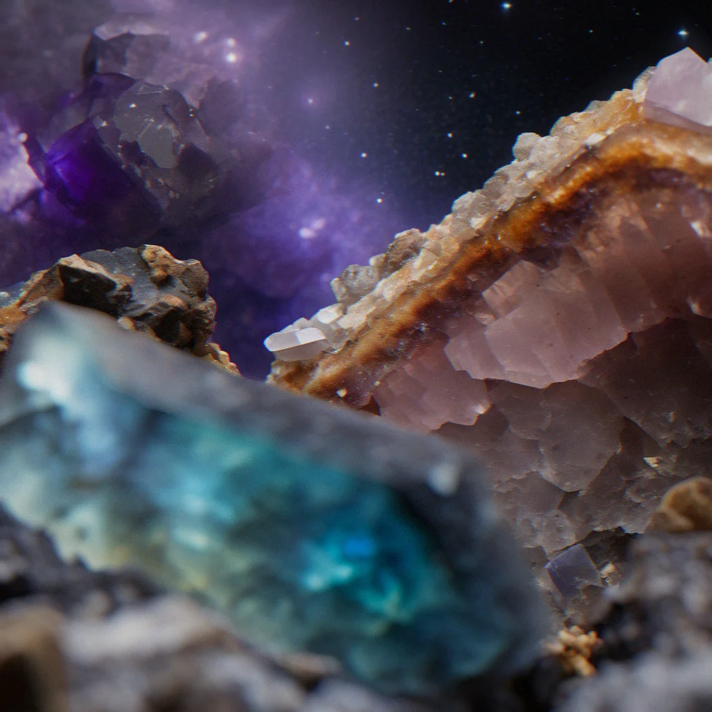 Blurred mineral specimen edge with soft lighting, faded in the background to add subtle depth.